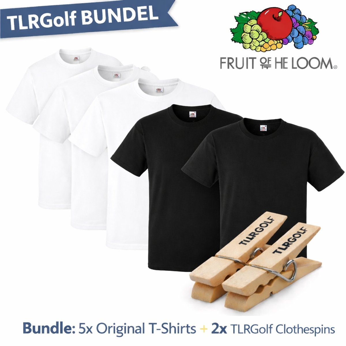 2 Pack Fruit of the Loom Joggingbroek Heren met Rechte Pijp - Trainingsbroek Heren - Zwart (Maat M) Inclusief 2 TLRGolf Wasknijpers