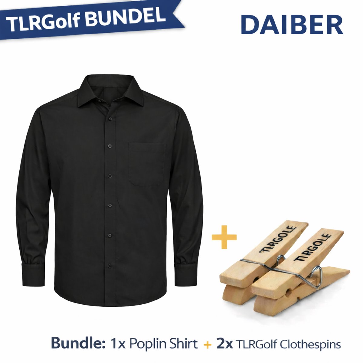 James & Nicholson Overhemd Heren met Lange Mouw (Zwart) - Maat L (Inclusief 2 TLRGolf wasknijpers)