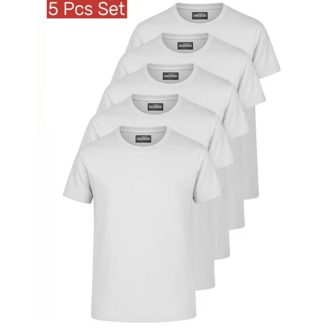 5-Pack T-shirt Heren Ronde Hals (Wit)