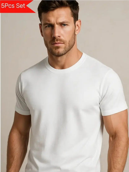 5-Pack T-shirt Heren Ronde Hals (Wit)
